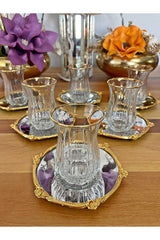 Professional Turkish Tea Set - 12 Piece Silver & Gold Glassware - 6 Person Service - TryAladdin