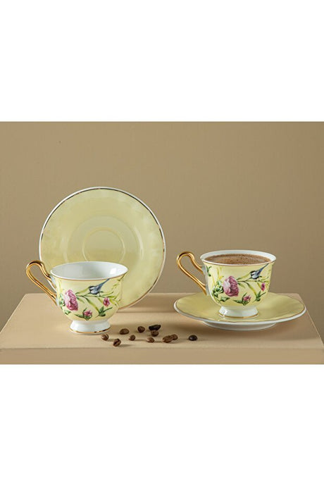 Professional Vanilla Light Yellow New Bone China Coffee Cup Set - 4 Piece, 90ml Capacity - TryAladdin