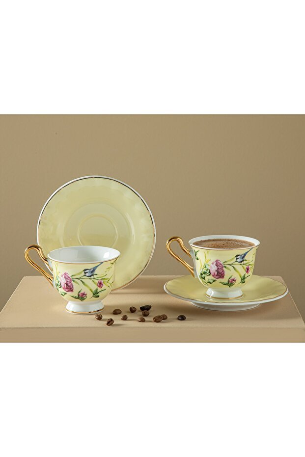 Professional Vanilla Light Yellow New Bone China Coffee Cup Set - 4 Piece, 90ml Capacity - TryAladdin