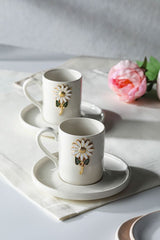 Professional Werony Turkish Daisy Motif Porcelain Espresso Cup Set - 4 Piece, 100ml - TryAladdin