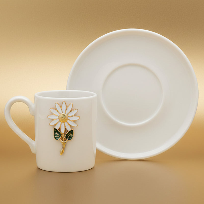 Professional Werony Turkish Daisy Motif Porcelain Espresso Cup Set - 4 Piece, 100ml - TryAladdin