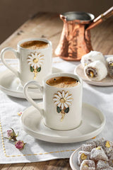 Professional Werony Turkish Daisy Motif Porcelain Espresso Cup Set - 4 Piece, 100ml - TryAladdin
