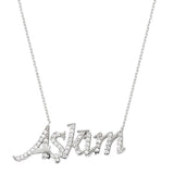 Sterling Silver Askim Script Nameplate Necklace - Pave Cubic Zirconia