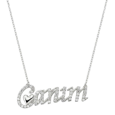 Sterling Silver 'Canim' Nameplate Necklace with Zirconia