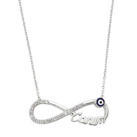 Infinity & Evil Eye Necklace - Sterling Silver "Canim" Pendant with Zirconia