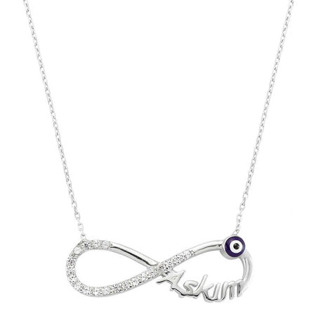 Sterling Silver Infinity 'My Love' Necklace - Cubic Zirconia & Evil Eye