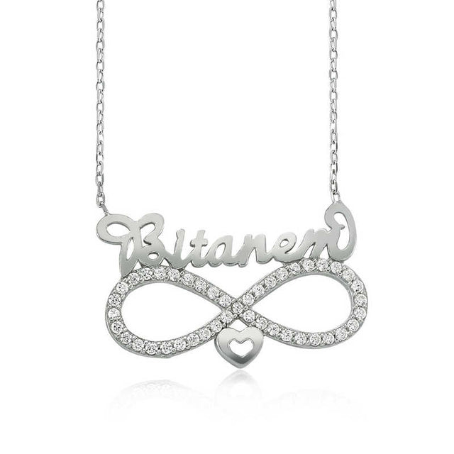 Sterling Silver Infinity Heart 'Bitanem' Name Necklace with CZ Stones