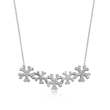 Necklace - Elegant Silver-Tone Snowflake Cluster with Zirconia