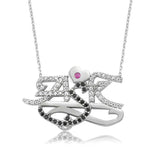Sterling Silver 'Ask' Love Script Necklace with Zirconia