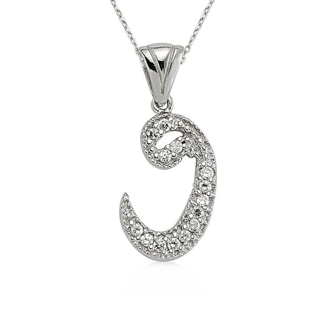 Sterling Silver Sparkling Vav Letter Pendant Necklace