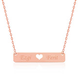 Rose Gold Plated Personalized Bar Necklace - Engraved Names & Heart