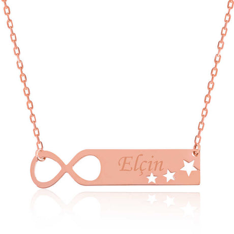 Rose Gold Plated Infinity Star Personalized Name Bar Necklace