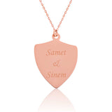 Personalized Rose Gold Plated Shield Pendant Necklace - Engraved Names
