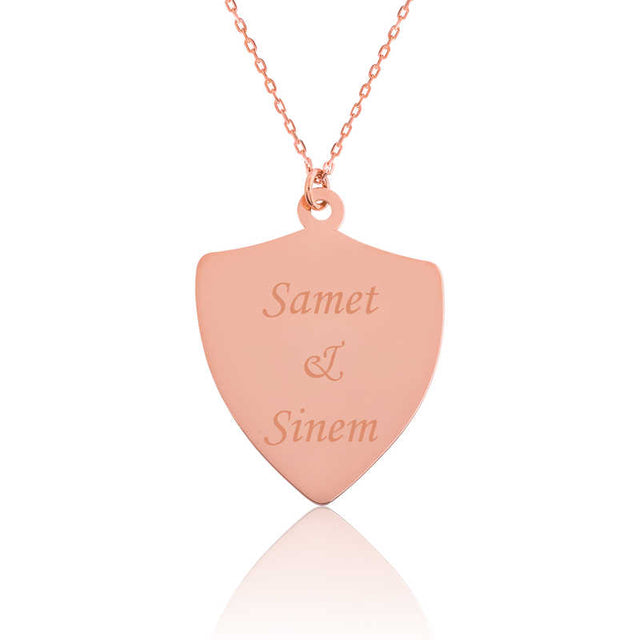 Personalized Rose Gold Plated Shield Pendant Necklace - Engraved Names