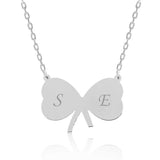 Sterling Silver Bow Necklace - Engraved Initial Ribbon Design