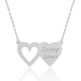 Sterling Silver Personalized Two Heart Name Necklace
