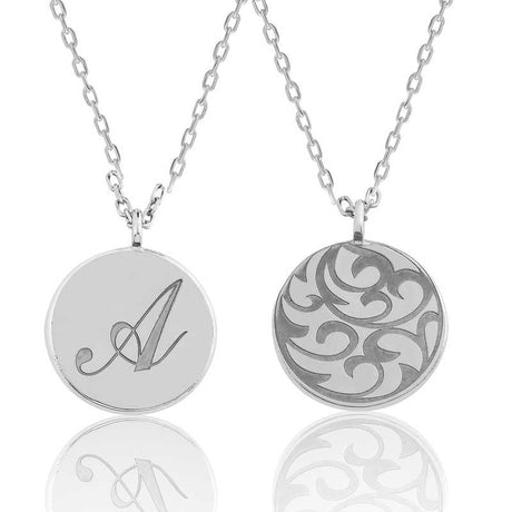 Sterling Silver Reversible Initial & Filigree Disc Necklace