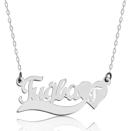 Personalized Name Necklace - Sterling Silver Script Heart