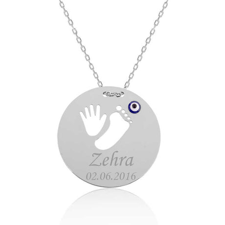 Sterling Silver Personalized Baby Handprint Footprint Necklace
