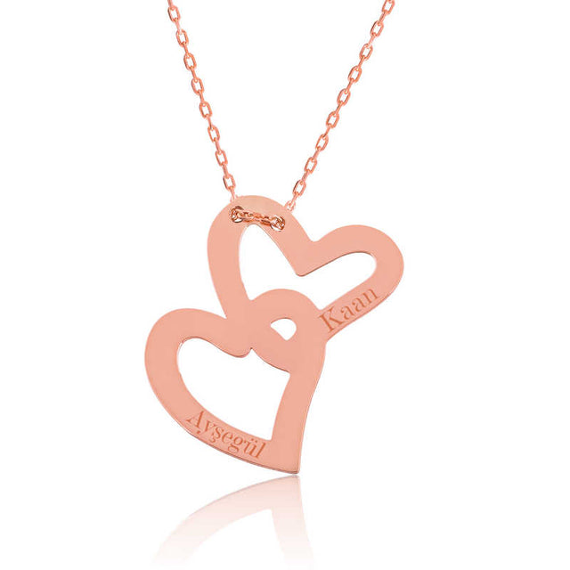 Rose Gold Plated Interlocking Hearts Personalized Name Necklace