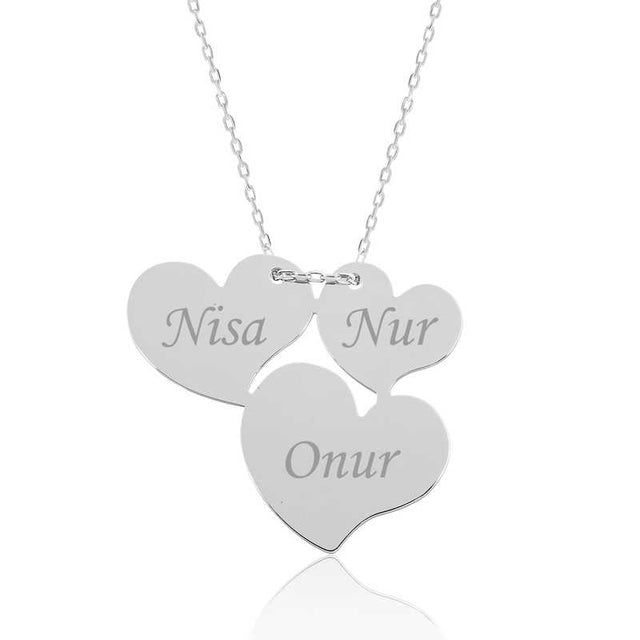 Personalized Sterling Silver Triple Heart Name Necklace