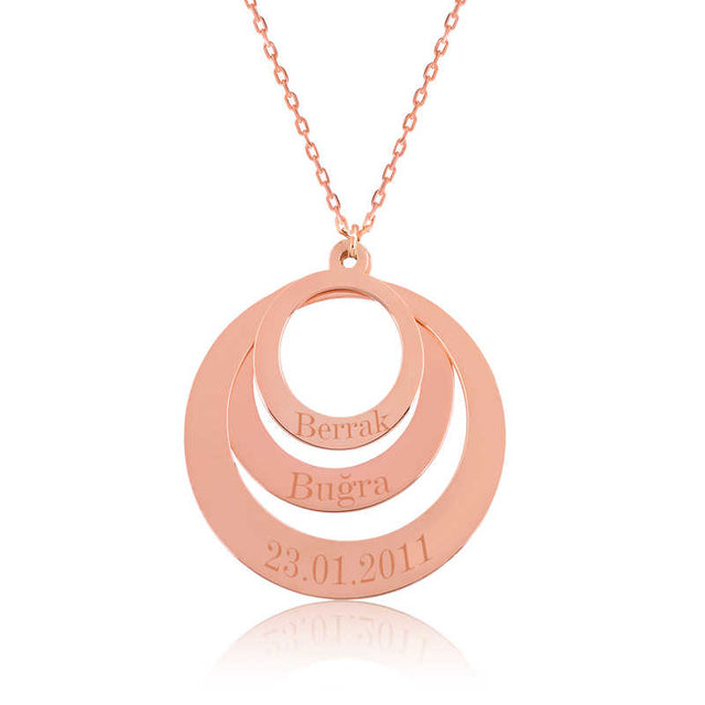Rose Gold Plated Necklace - Personalized Engraved Family Circles