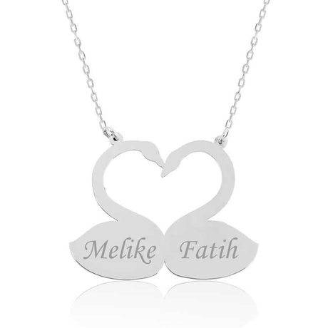 Sterling Silver Personalized Swan Heart Necklace - Couple's Love Charm