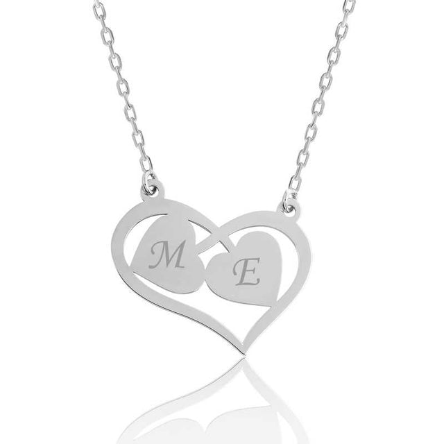 Sterling Silver Interlocking Hearts Initial Necklace - Personalized