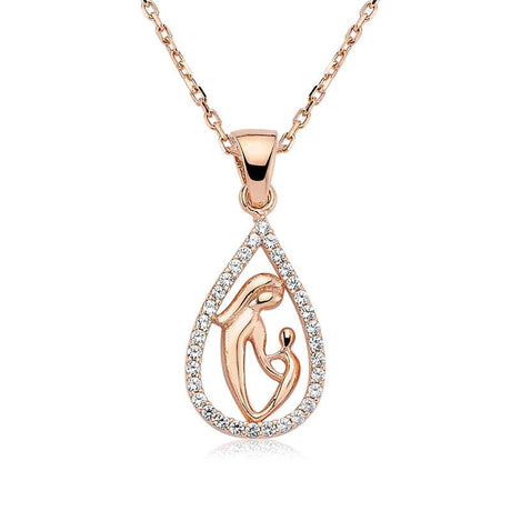 Necklace - Rose Gold Tone Zircon Mother & Child Teardrop Pendant