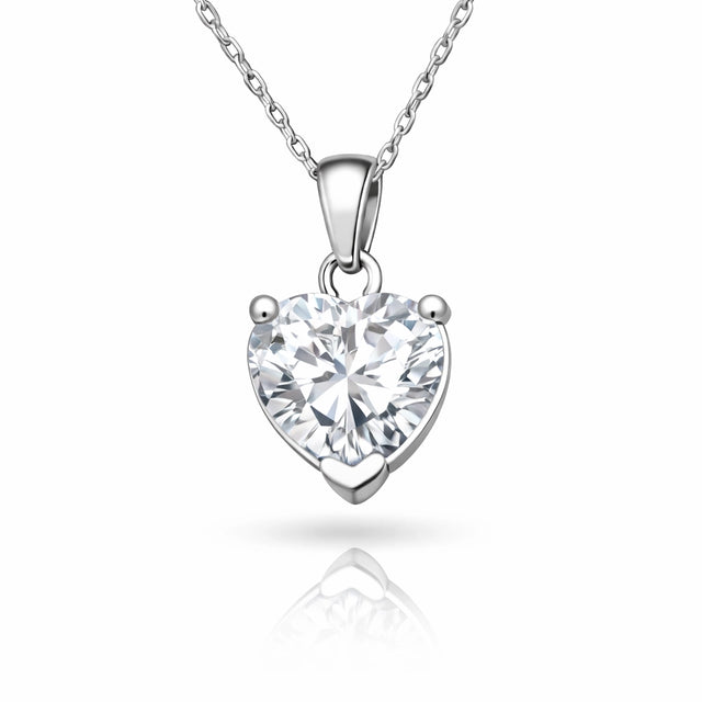 Sterling Silver Heart Pendant Necklace - Dazzling White Stone