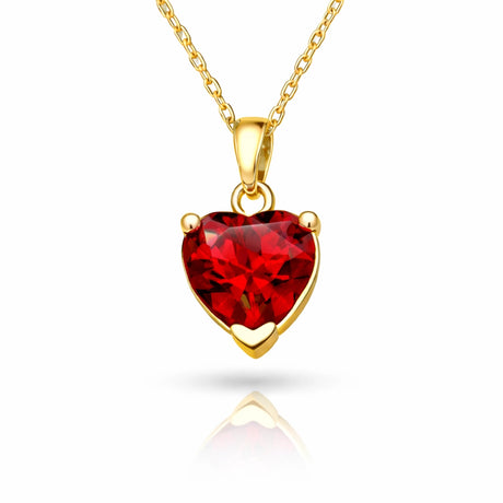 Elegant Gold-Tone Red Heart Necklace - Dainty Solitaire Pendant