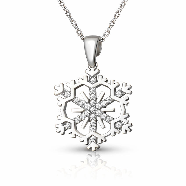 Sterling Silver Snowflake Necklace - Dainty Cubic Zirconia Pendant