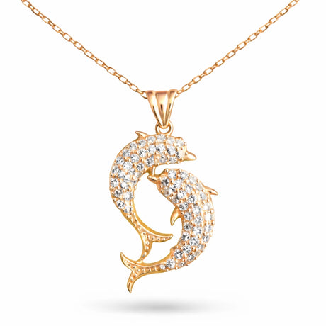 Necklace - Rose Gold-Tone Pavé Dolphin Couple Pendant