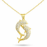 Necklace - Gold-Tone Pave Clear Stone Intertwined Dolphin Pendant