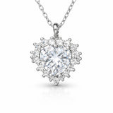 Necklace - Sterling Silver Zircon Heart Halo Pendant with Chain