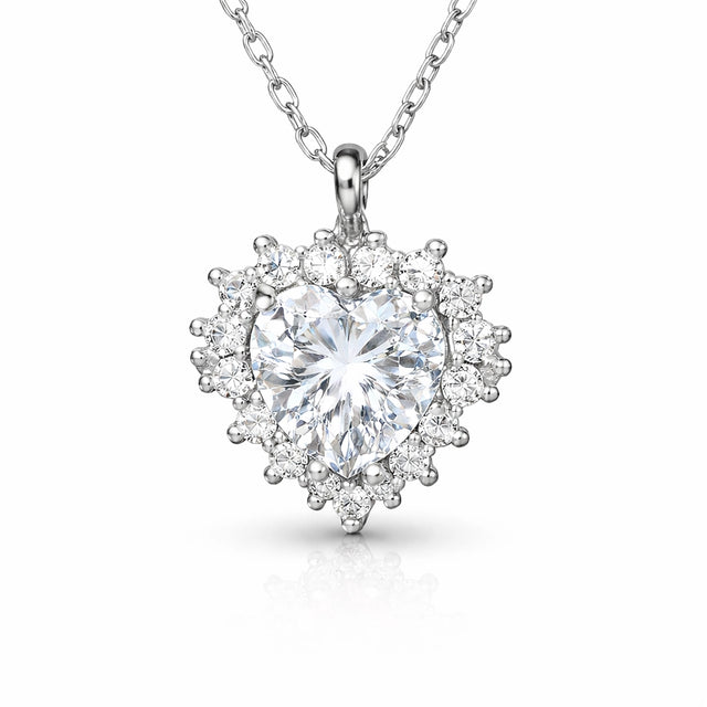 Necklace - Sterling Silver Zircon Heart Halo Pendant with Chain
