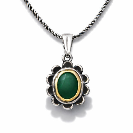 Sterling Silver & Gold-Tone Green Gemstone Flower Pendant Necklace