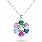 Sterling Silver-Tone Multi-Heart Flower Pendant Necklace