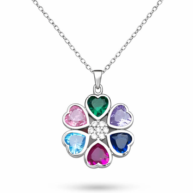 Sterling Silver-Tone Multi-Heart Flower Pendant Necklace