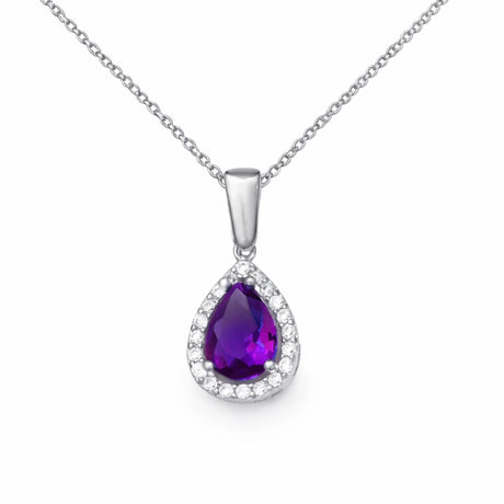 Necklace - Silver-Tone Amethyst Teardrop Halo Pendant
