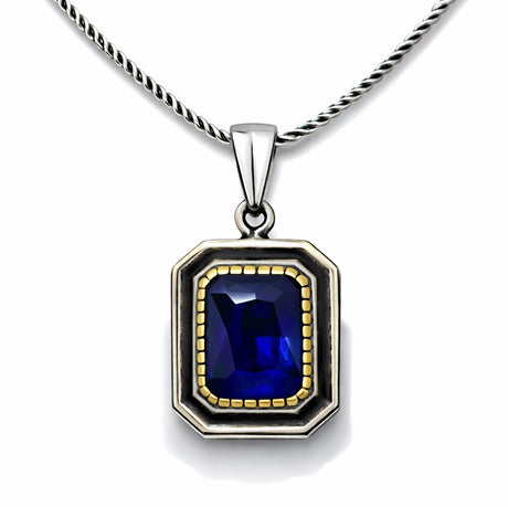 Necklace - Elegant Silver & Gold-Tone Blue Gemstone Pendant