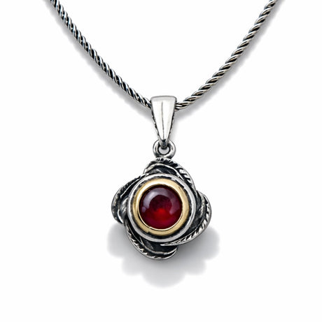 Pendant Necklace - Sterling Silver Red Stone Rose Design