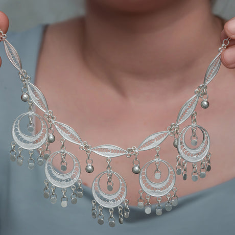 Necklace - Sterling Silver Artisan Filigree Dangle Statement