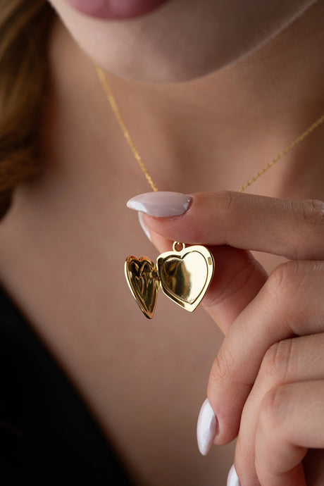 Gold-Tone Engraved Heart Locket Necklace - Vintage Floral Design