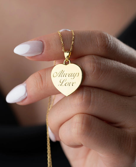 Gold-Tone Heart Locket Necklace - Engraved "Always Love" Pendant