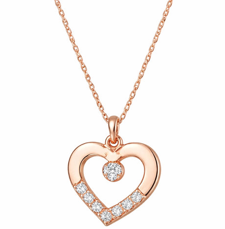 Necklace - Rose Gold Tone Dainty Heart & Solitaire Pendant