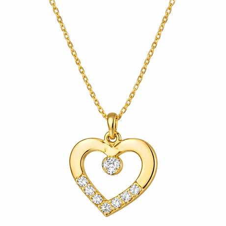 Necklace - Gold-Tone Sparkling Heart Pendant with Dainty Stones
