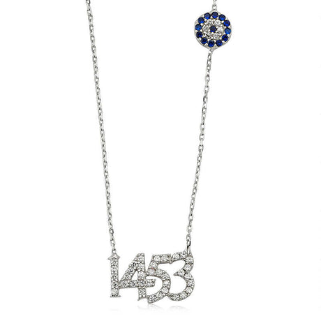 Sterling Silver 1453 Number & Evil Eye Charm Dainty Necklace