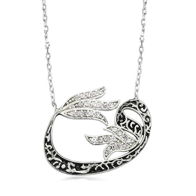Sterling Silver Vav & Tulip Pendant Necklace - Cubic Zirconia