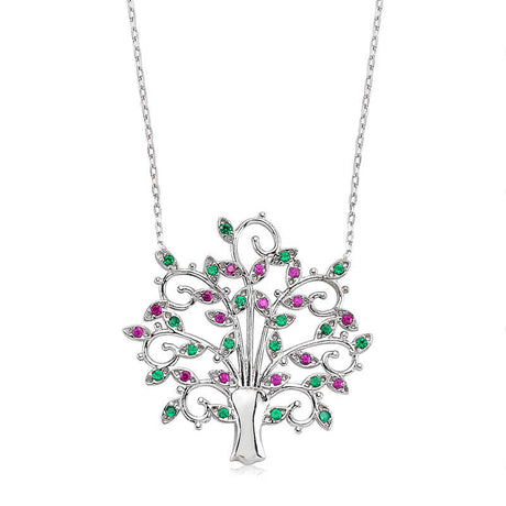 Necklace - Sterling Silver Tree of Life with Gemstone Leaves